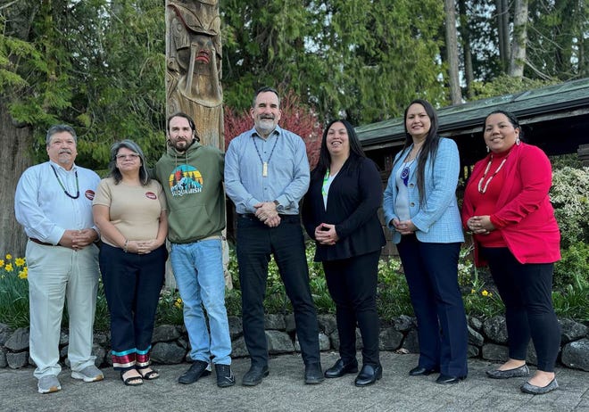 The new Suquamish Tribal Council, from left to right, is Council Member Luther “Jay” Mills, Jr, Council Member Azure Boure, Vice Chair Josh Bagley, Chairman Leonard Forsman, Secretary Irene Carper, Council Member Lorilee Morsette, and Treasurer Denita Holmes.